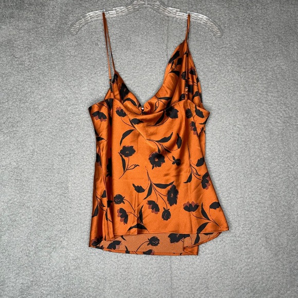 Lost + Wander Sepia Dahlia Brown Floral Cowl Neck Sleeveless Tank Top